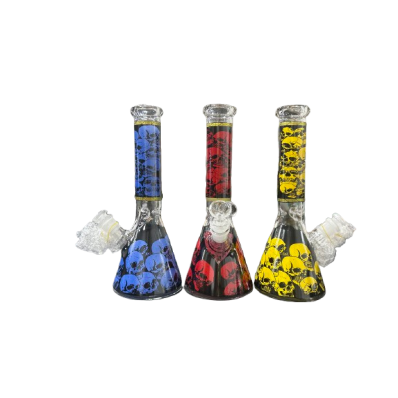 CLOVER 10" SKULL DESIGN WATER PIPE ASST. COLORS